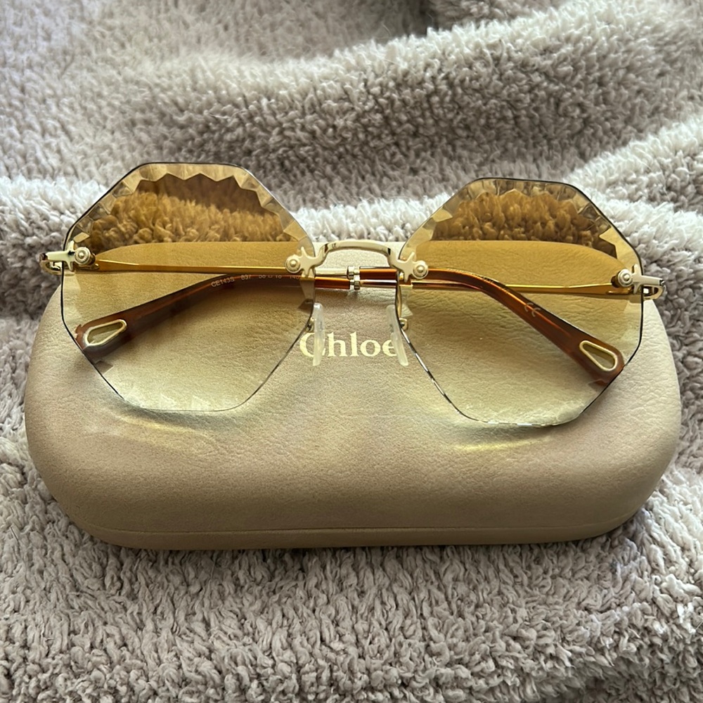 Chloe Gold Scalloped Rim Octagon Sunglasses